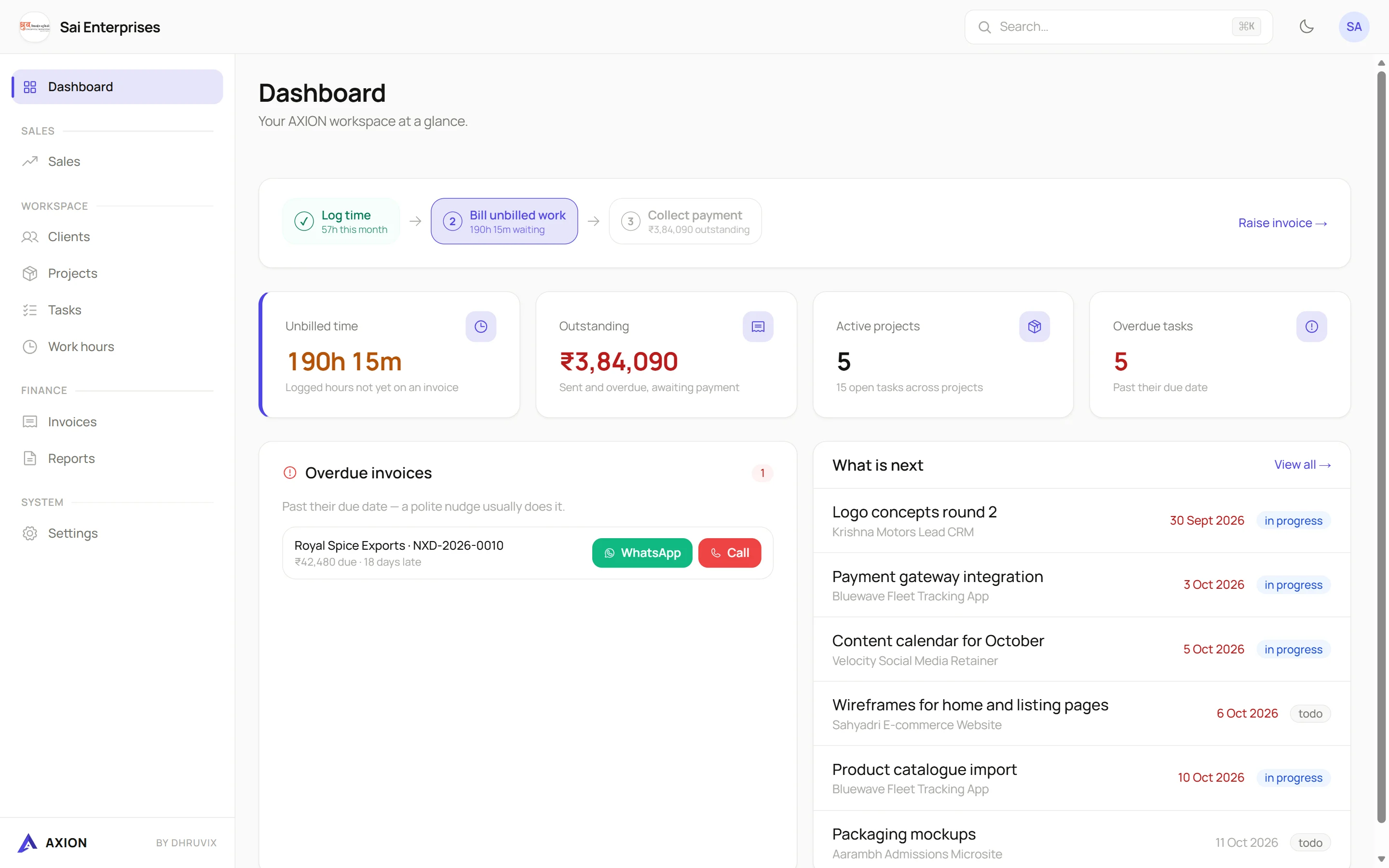 A web app dashboard built by DHRUVIX
