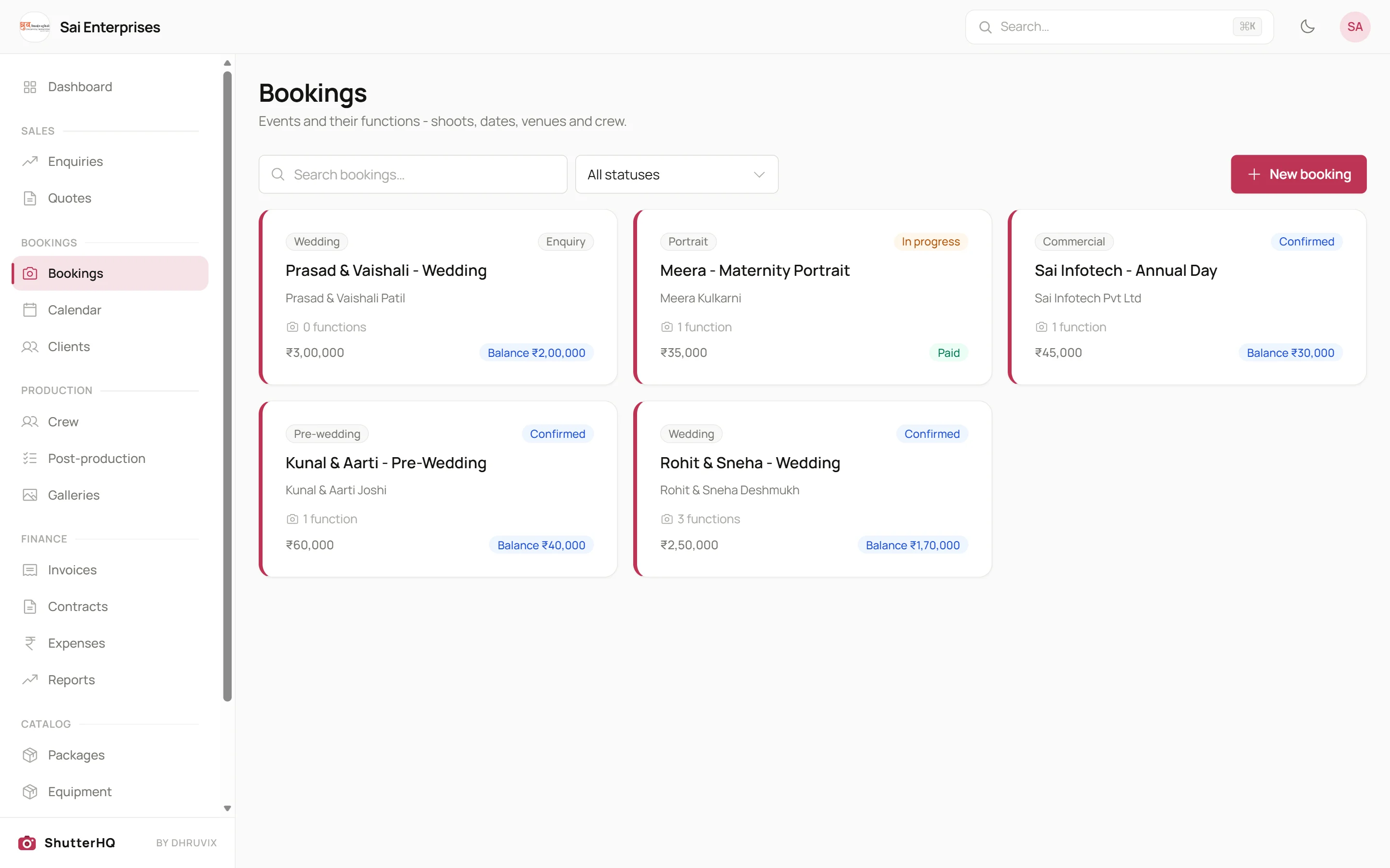 ShutterHQ bookings