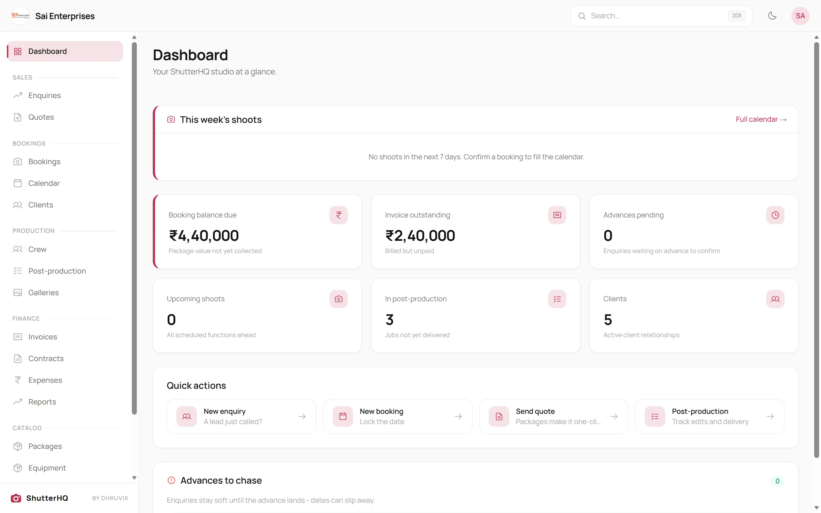 ShutterHQ dashboard