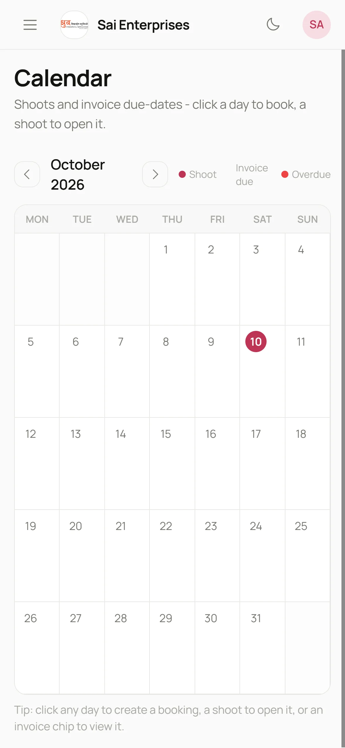 A mobile app calendar